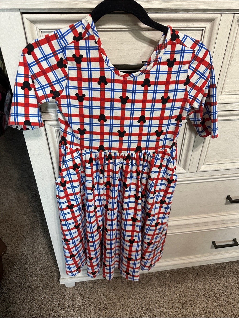 Hanna Andersson Mickey Mouse red, Blue & White Plaid Short-Sleeve Dress
